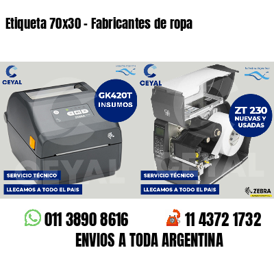 Etiqueta 70x30 - Fabricantes de ropa 