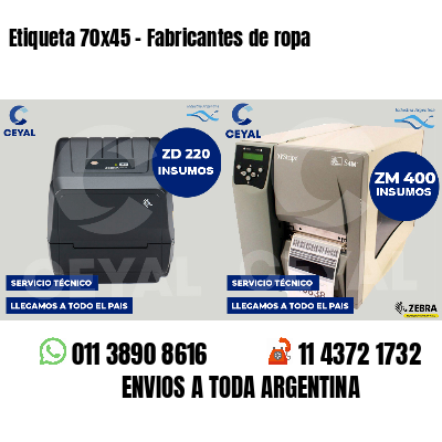 Etiqueta 70x45 - Fabricantes de ropa 