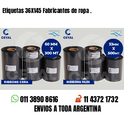 Etiquetas 36X145 Fabricantes de ropa .
