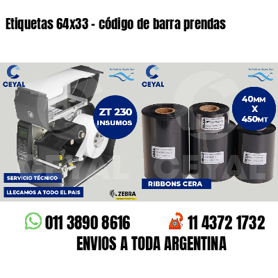 Etiquetas 64x33 - código de barra prendas