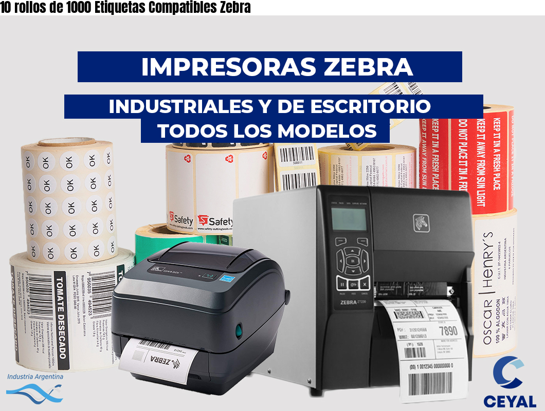 10 rollos de 1000 Etiquetas Compatibles Zebra