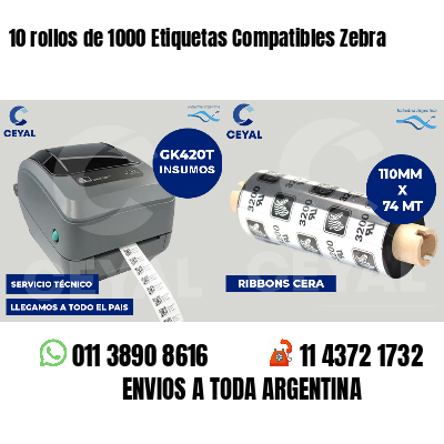 10 rollos de 1000 Etiquetas Compatibles Zebra
