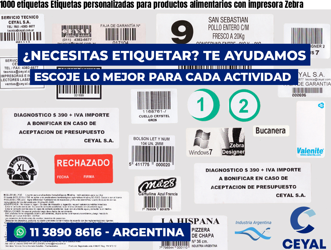 1000 etiquetas Etiquetas personalizadas para productos alimentarios con impresora Zebra