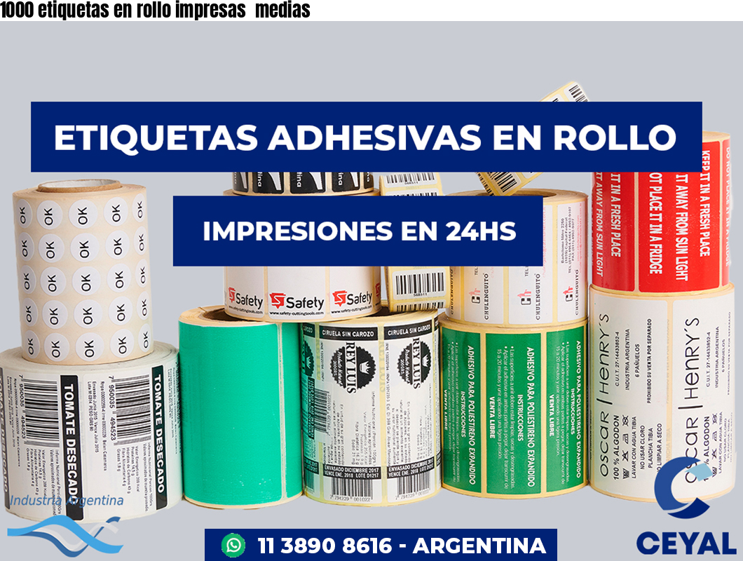 1000 etiquetas en rollo impresas  medias