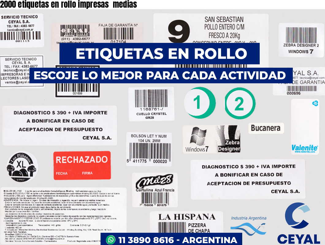 2000 etiquetas en rollo impresas  medias