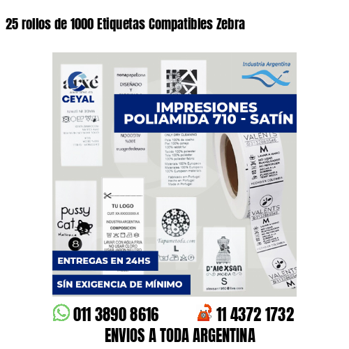 25 rollos de 1000 Etiquetas Compatibles Zebra