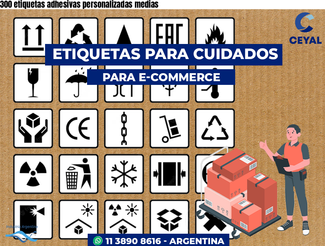 300 etiquetas adhesivas personalizadas medias