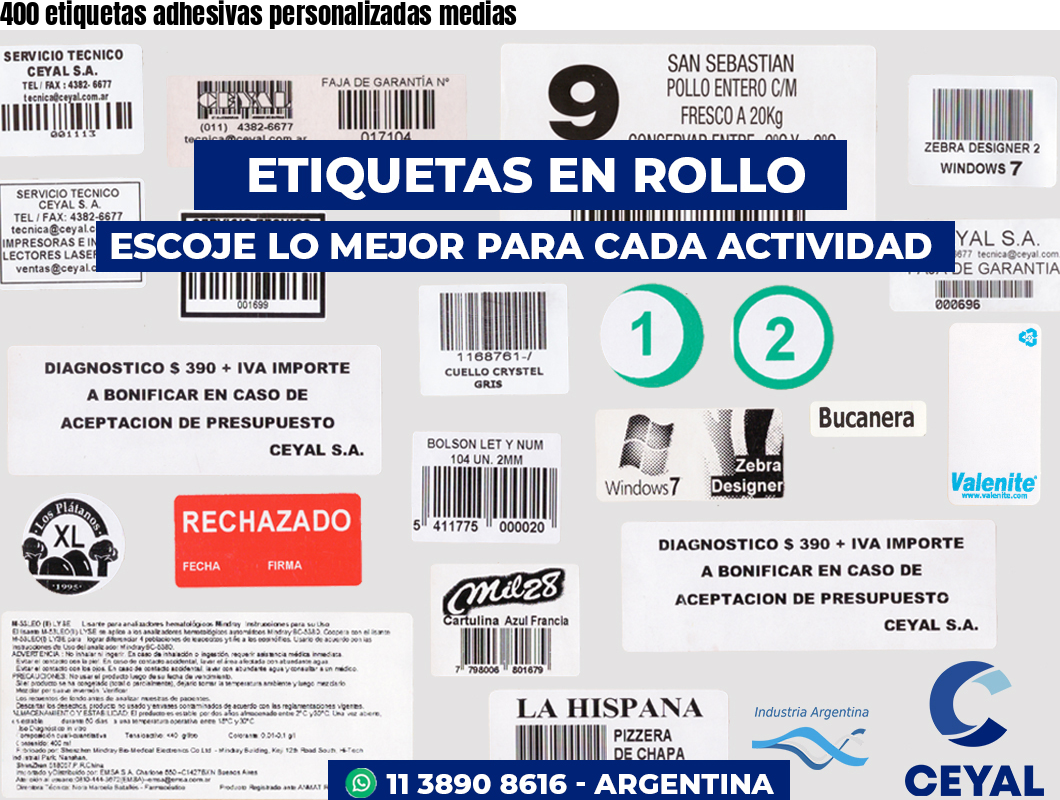 400 etiquetas adhesivas personalizadas medias