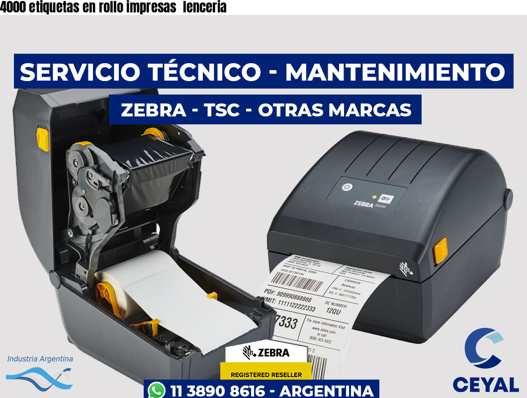 4000 etiquetas en rollo impresas lenceria