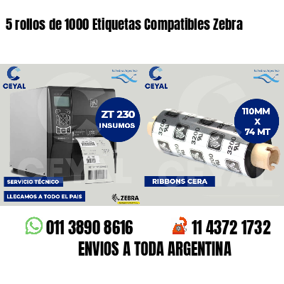 5 rollos de 1000 Etiquetas Compatibles Zebra 
