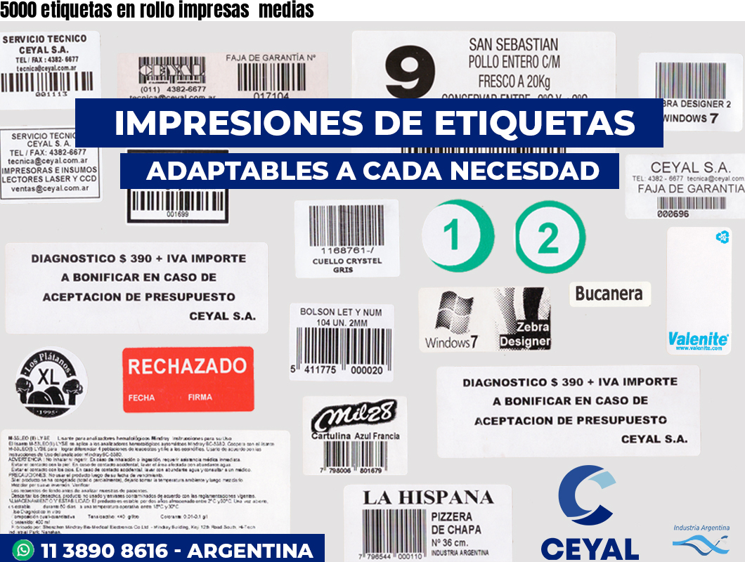 5000 etiquetas en rollo impresas  medias