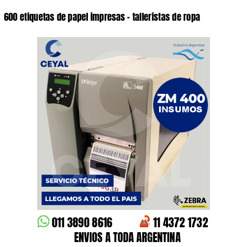 600 etiquetas de papel impresas - talleristas de ropa