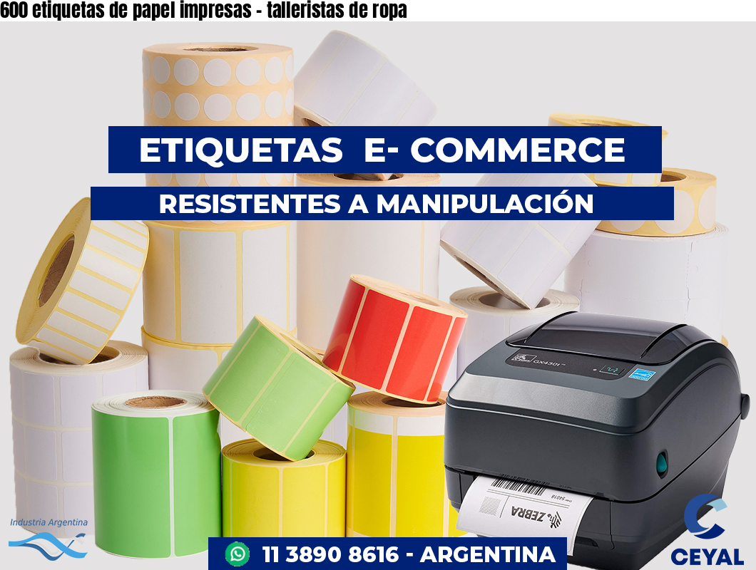 600 etiquetas de papel impresas – talleristas de ropa