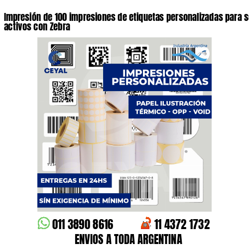 Impresión de 100 impresiones de etiquetas personalizadas para seguimiento de activos con Zebra