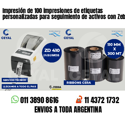 Impresión de 100 impresiones de etiquetas personalizadas para seguimiento de activos con Zebra