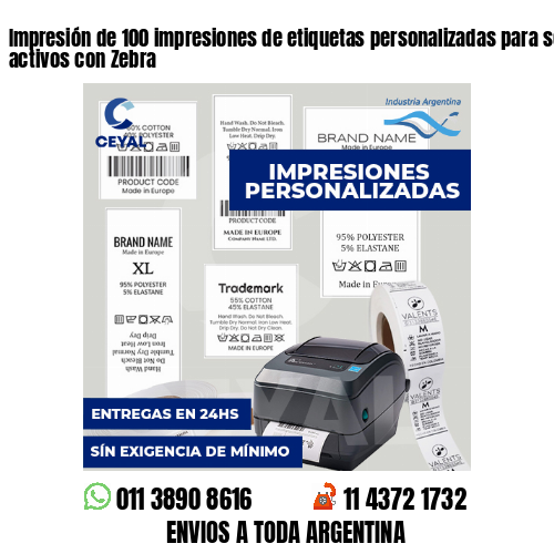 Impresión de 100 impresiones de etiquetas personalizadas para seguimiento de activos con Zebra