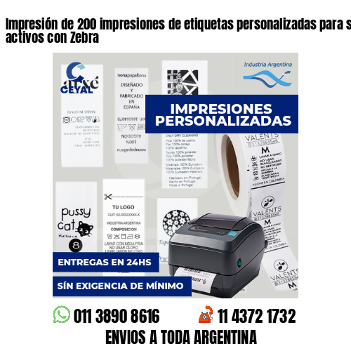 Impresión de 200 impresiones de etiquetas personalizadas para seguimiento de activos con Zebra