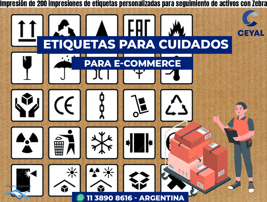 Impresión de 200 impresiones de etiquetas personalizadas para seguimiento de activos con Zebra