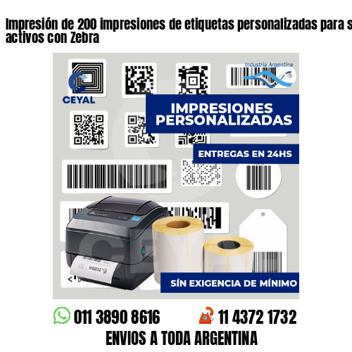 Impresión de 200 impresiones de etiquetas personalizadas para seguimiento de activos con Zebra