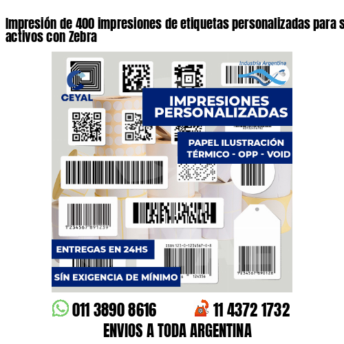 Impresión de 400 impresiones de etiquetas personalizadas para seguimiento de activos con Zebra