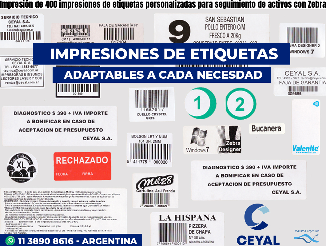 Impresión de 400 impresiones de etiquetas personalizadas para seguimiento de activos con Zebra