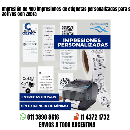 Impresión de 400 impresiones de etiquetas personalizadas para seguimiento de activos con Zebra