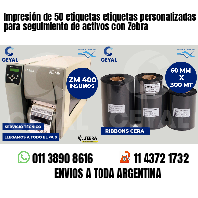 Impresión de 50 etiquetas etiquetas personalizadas para seguimiento de activos con Zebra