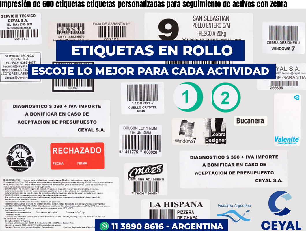 Impresión de 600 etiquetas etiquetas personalizadas para seguimiento de activos con Zebra