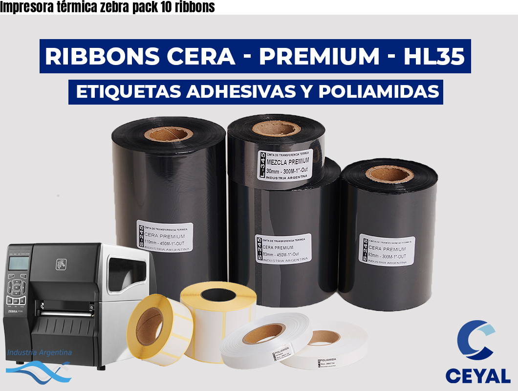 Impresora térmica zebra pack 10 ribbons