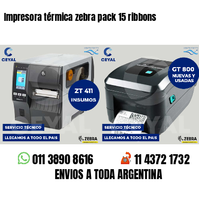 Impresora térmica zebra pack 15 ribbons