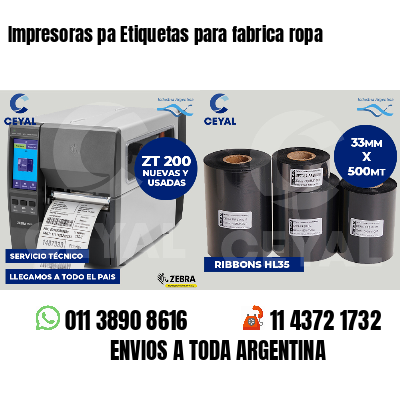 Impresoras pa Etiquetas para fabrica ropa