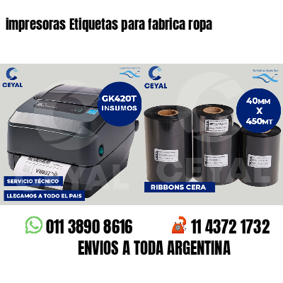 impresoras Etiquetas para fabrica ropa