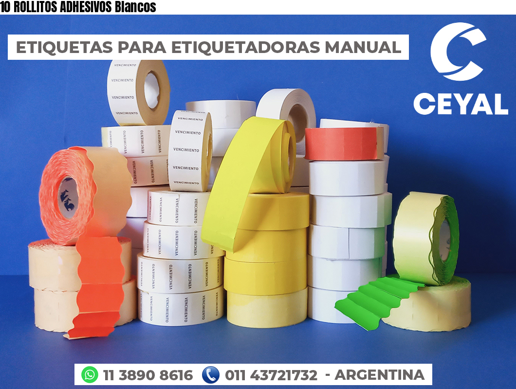 10 ROLLITOS ADHESIVOS Blancos
