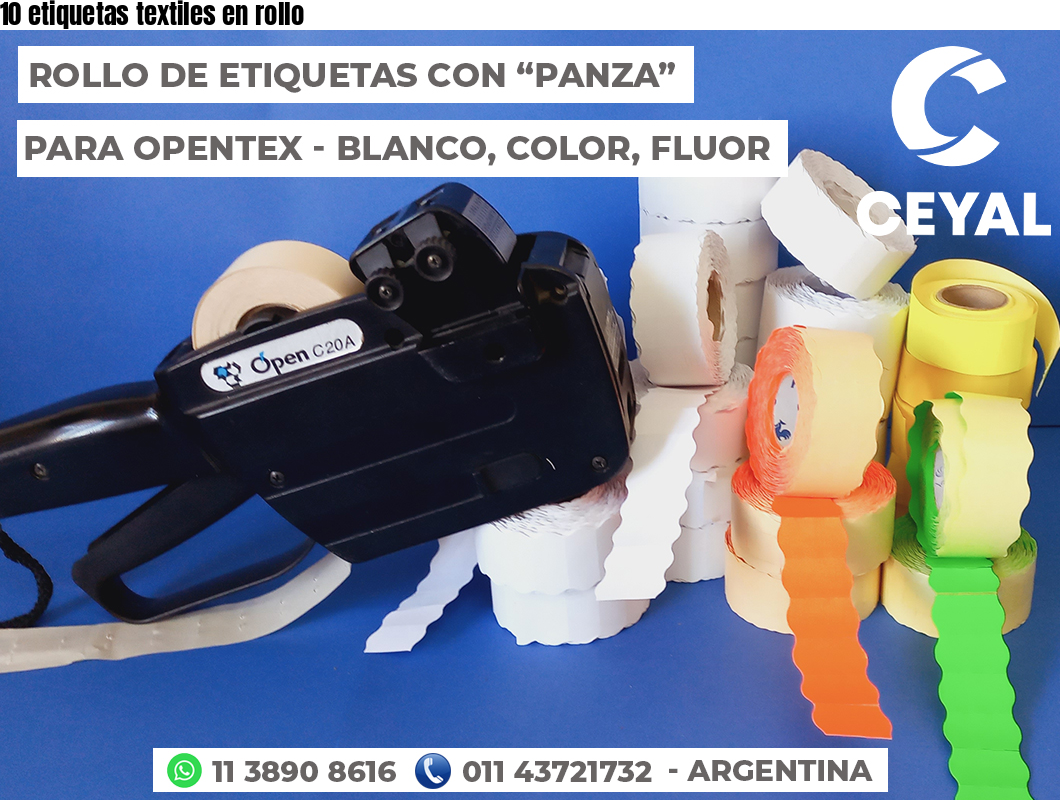 10 etiquetas textiles en rollo