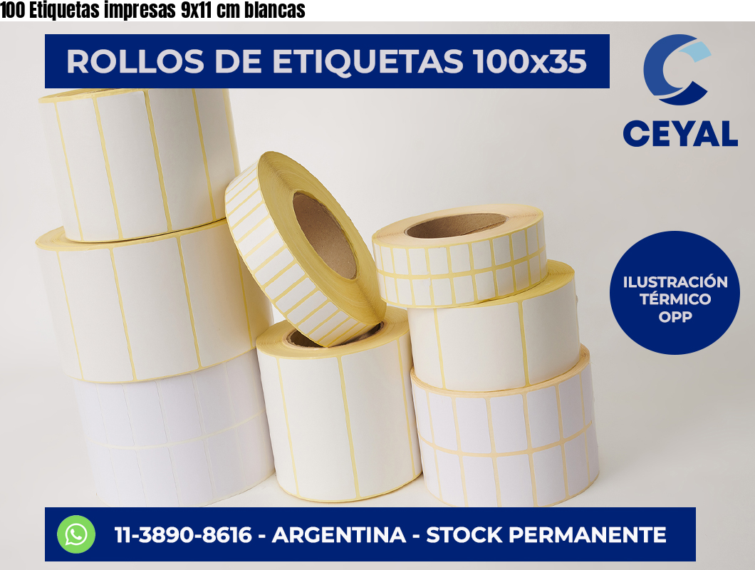 100 Etiquetas impresas 9×11 cm blancas