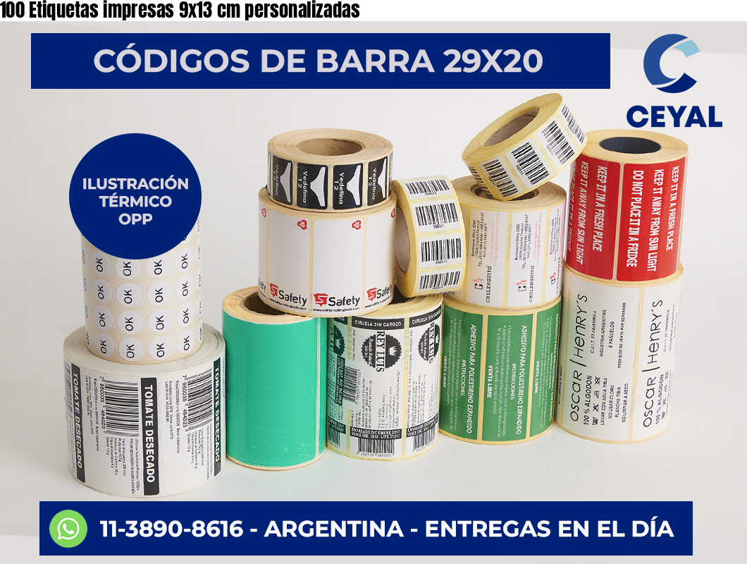 100 Etiquetas impresas 9×13 cm personalizadas