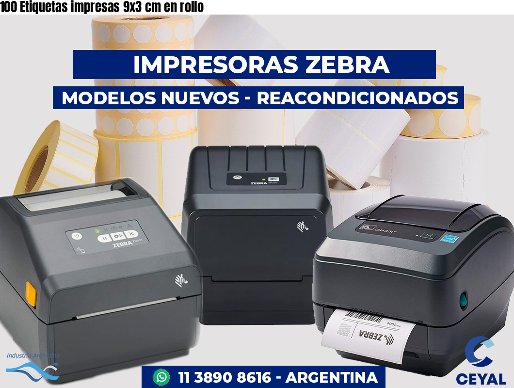 100 Etiquetas impresas 9x3 cm en rollo
