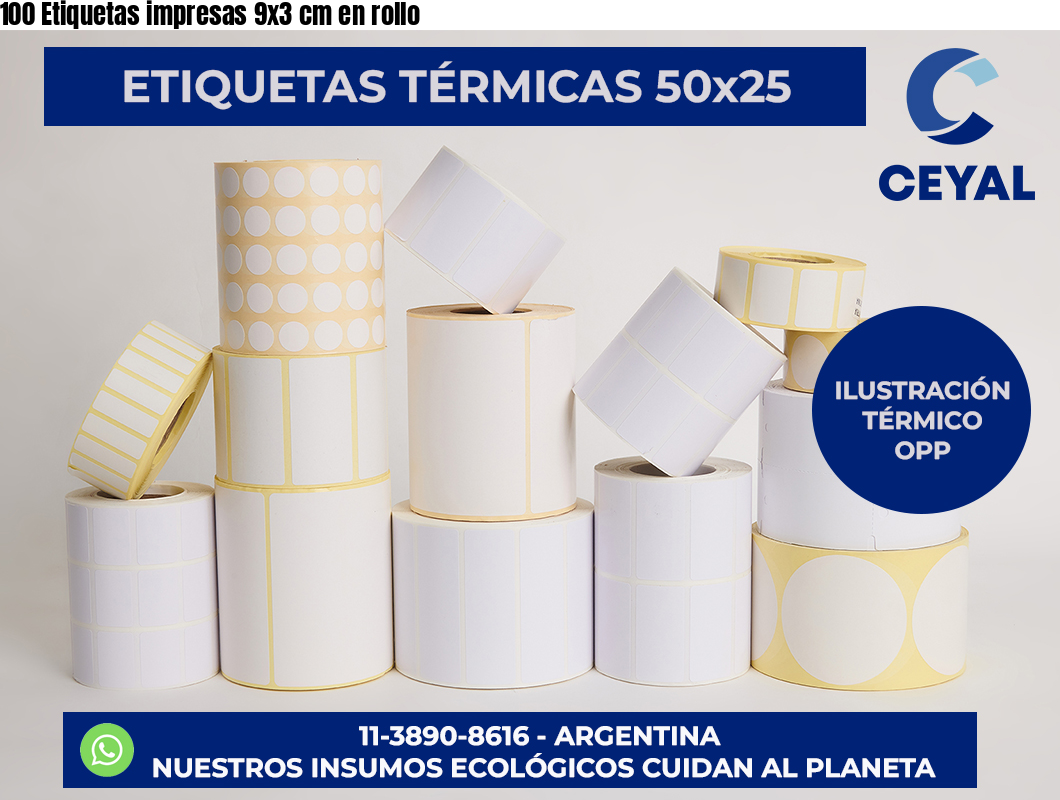 100 Etiquetas impresas 9×3 cm en rollo