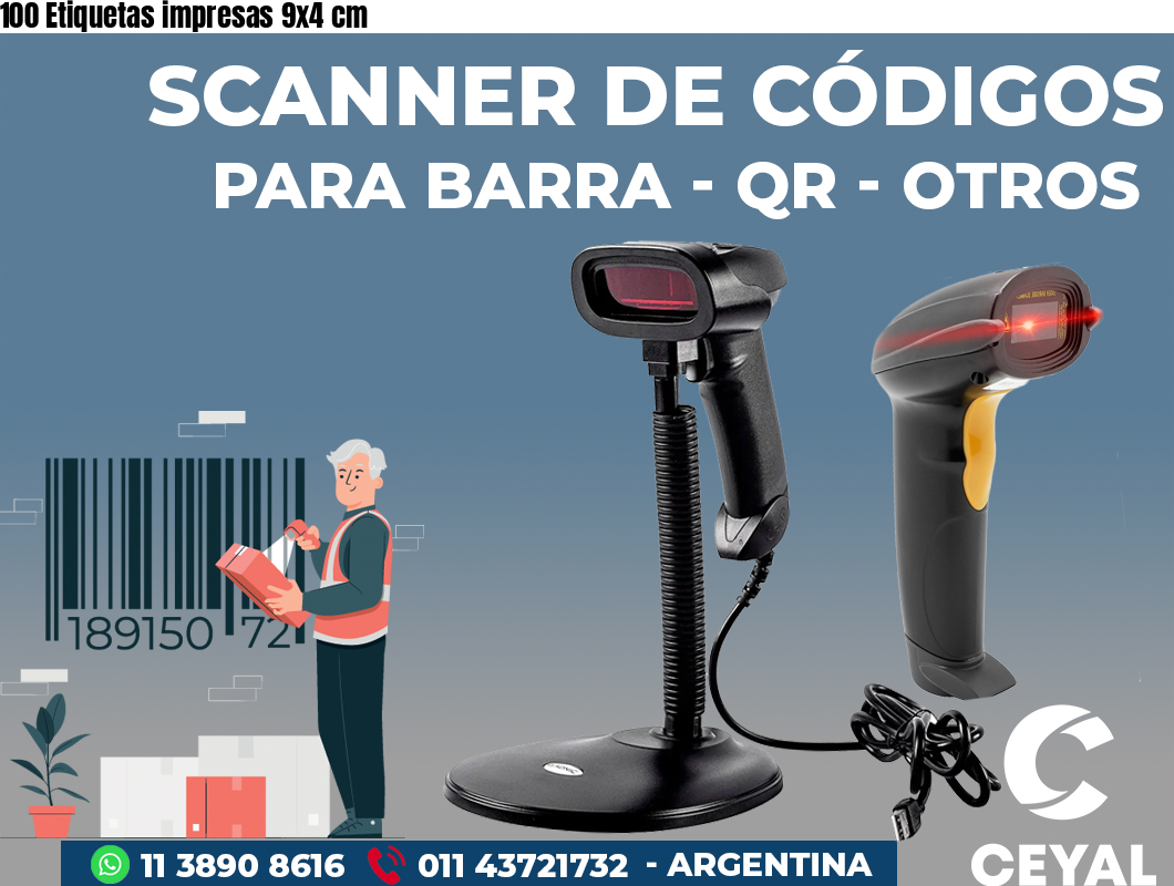 100 Etiquetas impresas 9x4 cm