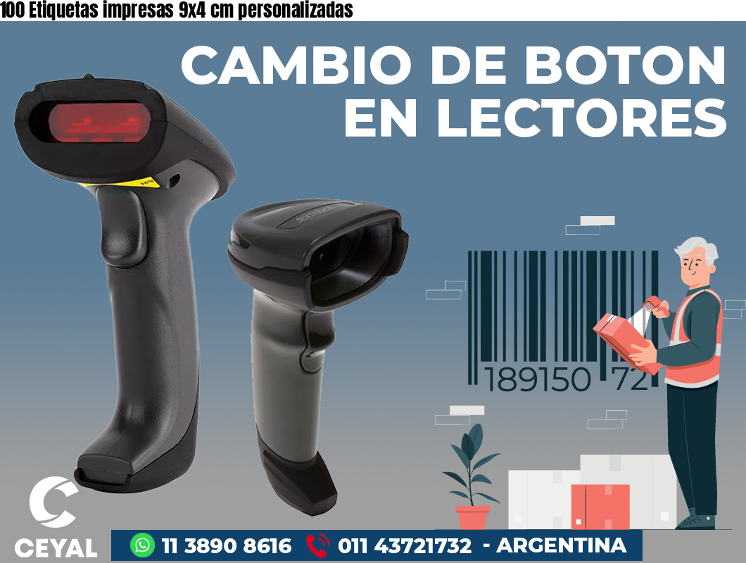 100 Etiquetas impresas 9x4 cm personalizadas
