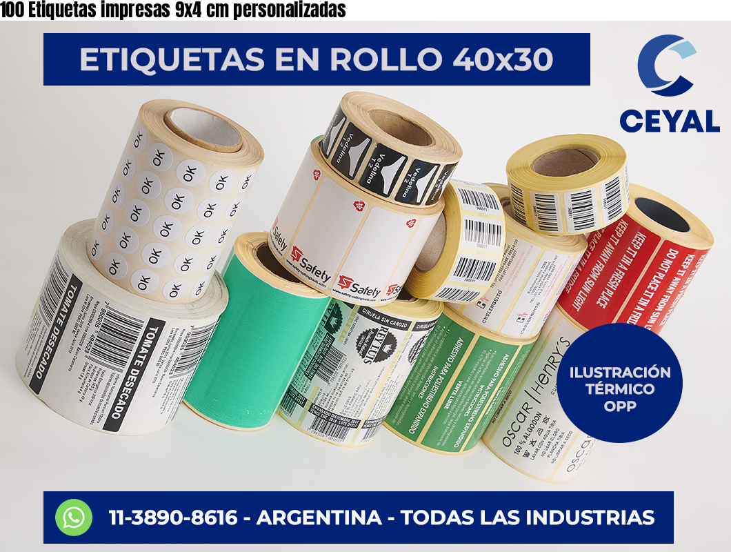 100 Etiquetas impresas 9×4 cm personalizadas