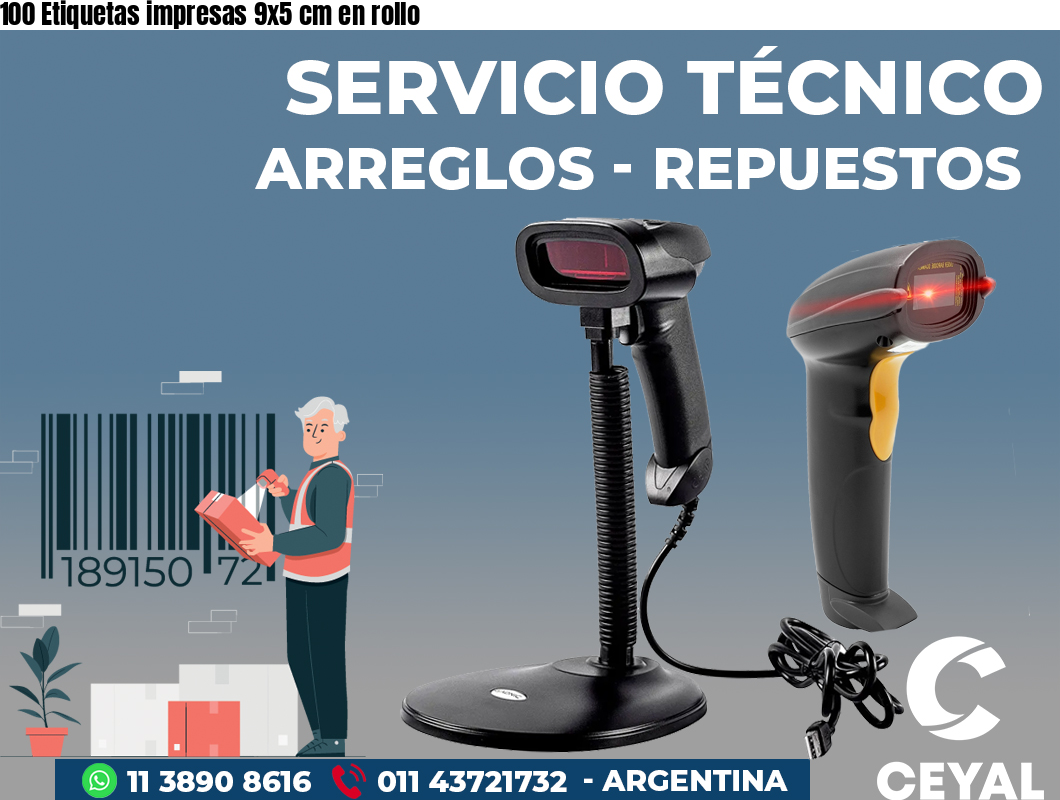 100 Etiquetas impresas 9x5 cm en rollo