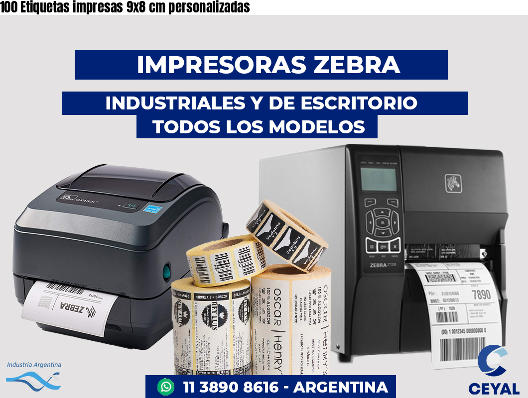 100 Etiquetas impresas 9x8 cm personalizadas