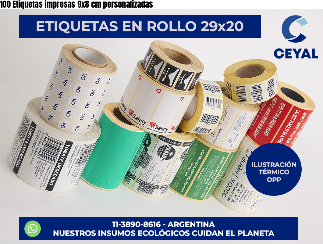 100 Etiquetas impresas 9×8 cm personalizadas