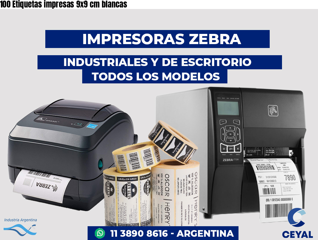 100 Etiquetas impresas 9x9 cm blancas