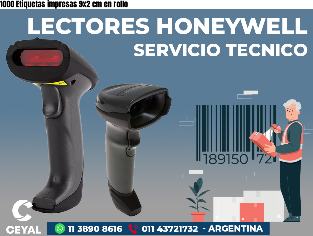 1000 Etiquetas impresas 9x2 cm en rollo