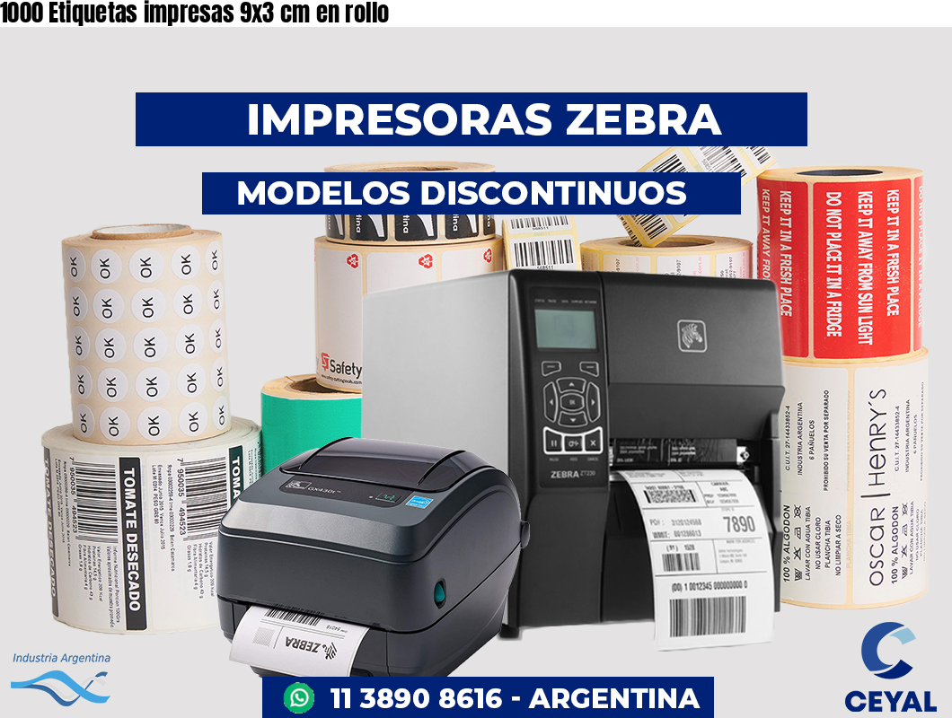 1000 Etiquetas impresas 9x3 cm en rollo