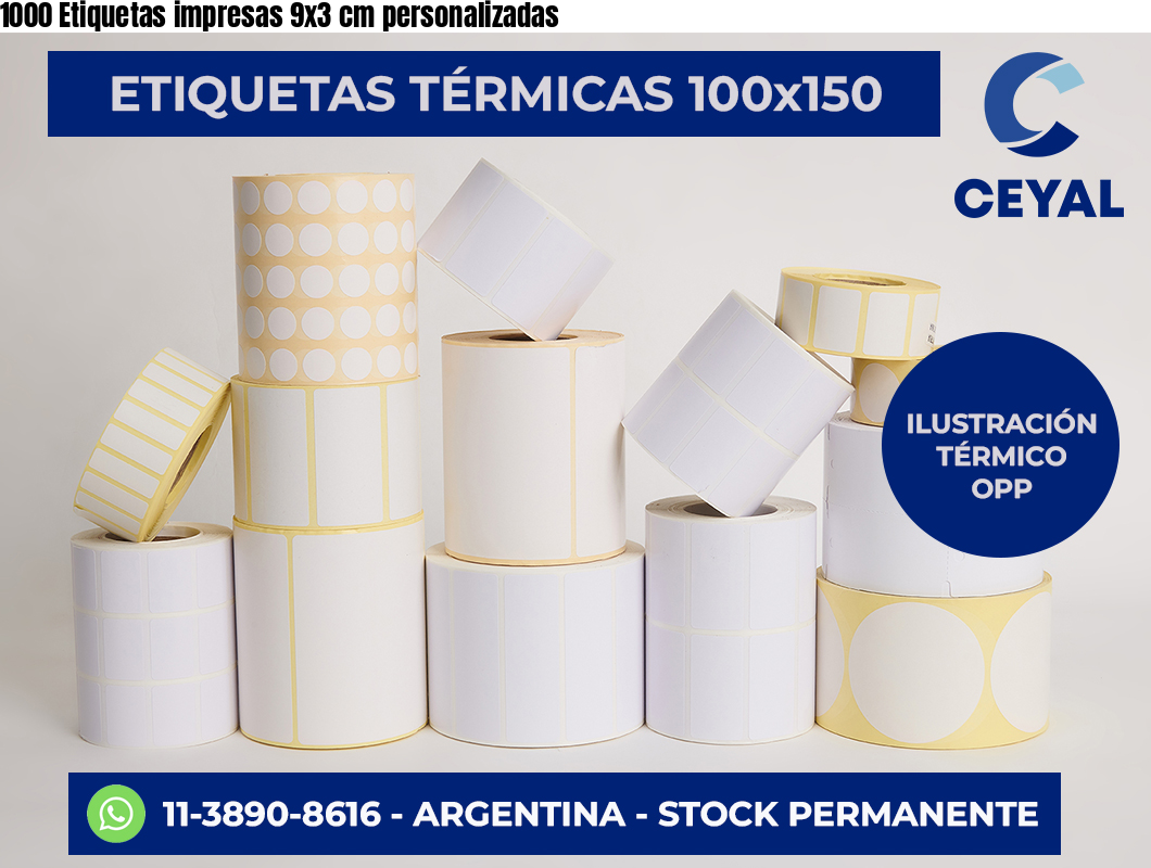 1000 Etiquetas impresas 9×3 cm personalizadas