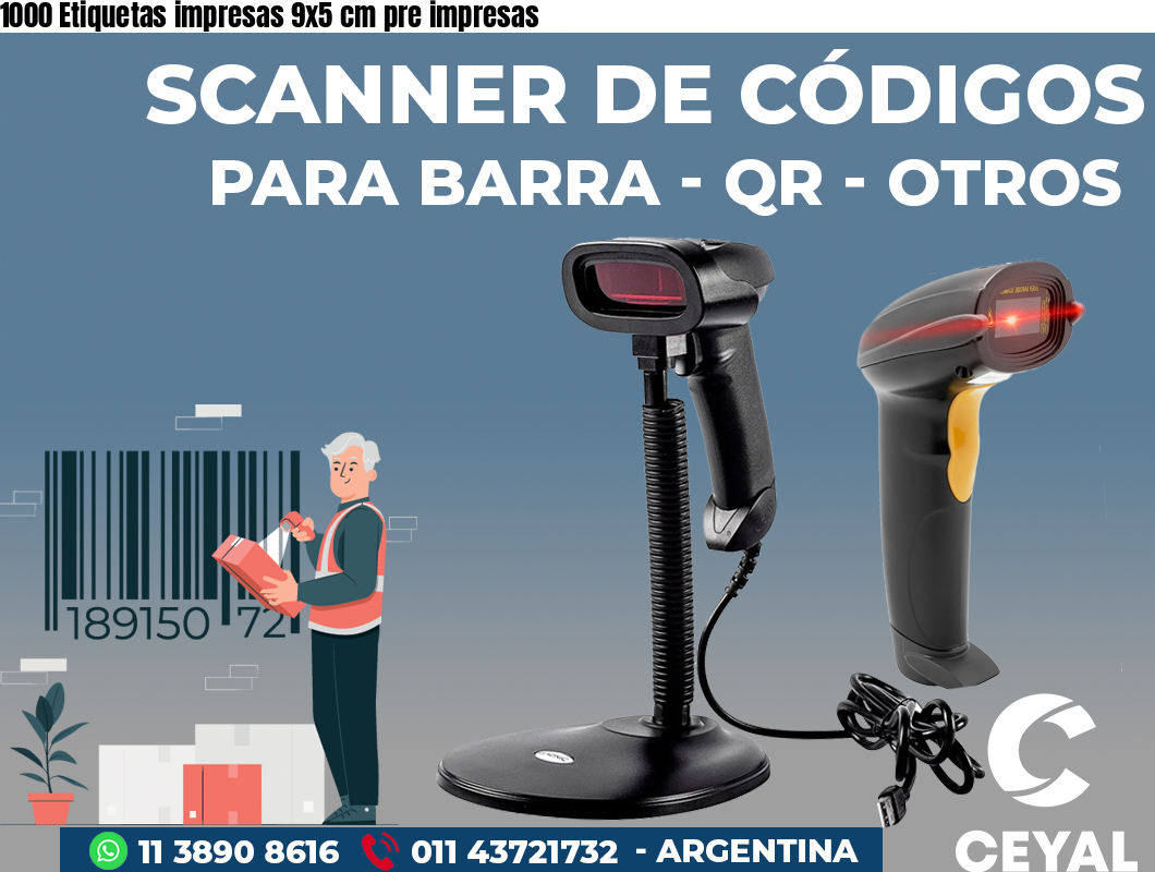 1000 Etiquetas impresas 9x5 cm pre impresas