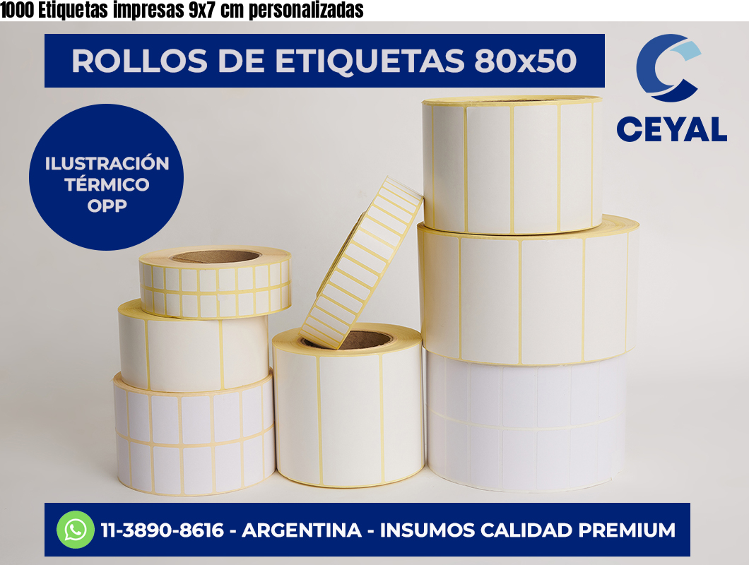 1000 Etiquetas impresas 9×7 cm personalizadas